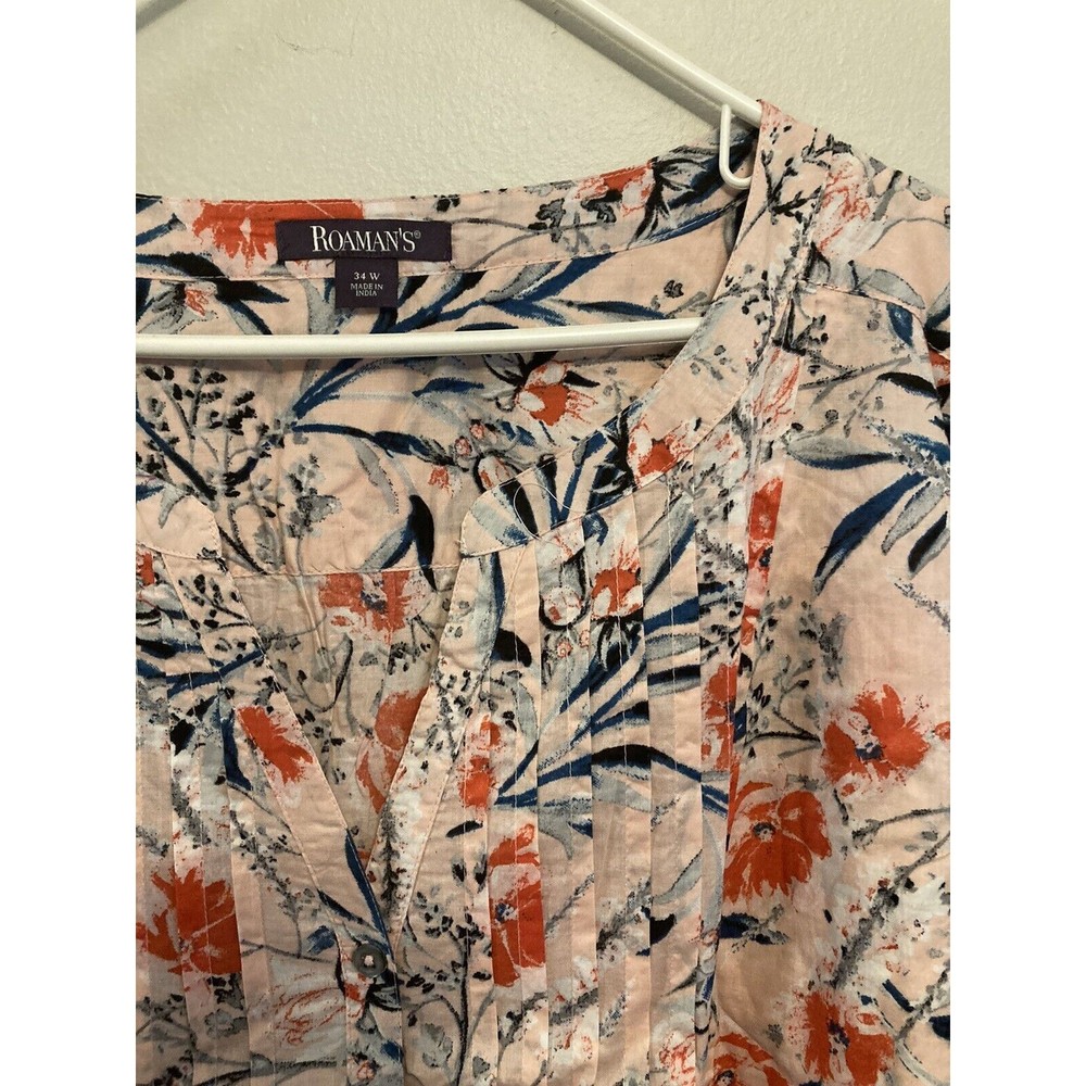 Roaman's Women's NWOT Pink Floral Button Down Long Sleeve Top Plus Size 34W 6X - Picture 5 of 15